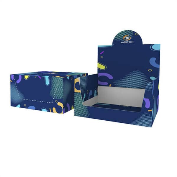 прикажете две сини прилагодливи картонски шалтери за рециклирање во отворена и затворена состојба од страничниот агол