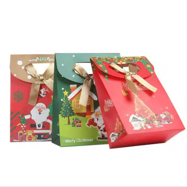 display three custom Christmas gift die cut paper bag with flap in different appearance