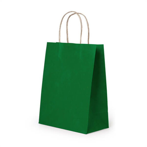 bolsa de papel kraft de color sólido personalizada verde oen con asas de papel