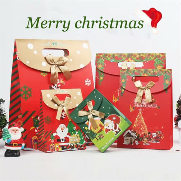 display a bunch of the custom Christmas gift die cut paper bag with flap in different appearance