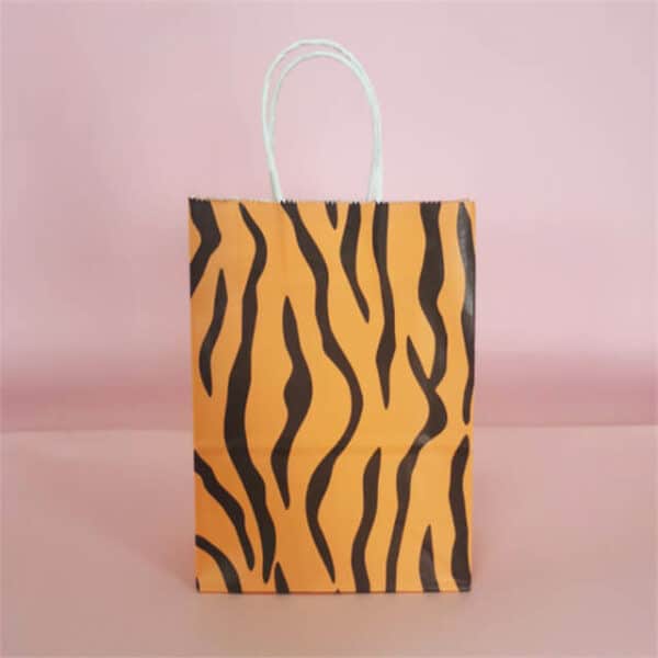 Prikaz tigrastog uzorka prilagođenog životinjskog dizajna kraft papirnate vrećice s papirnatom ručkom