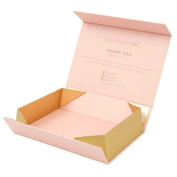 display the custom pink rigid collapsible box in the folding state