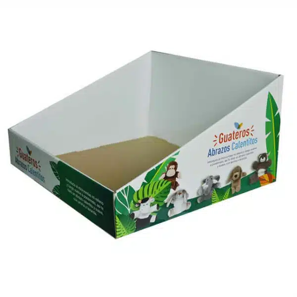Отобразите бело-зеленую коробку из гофрированного картона с индивидуальной печатью с левого бокового угла
