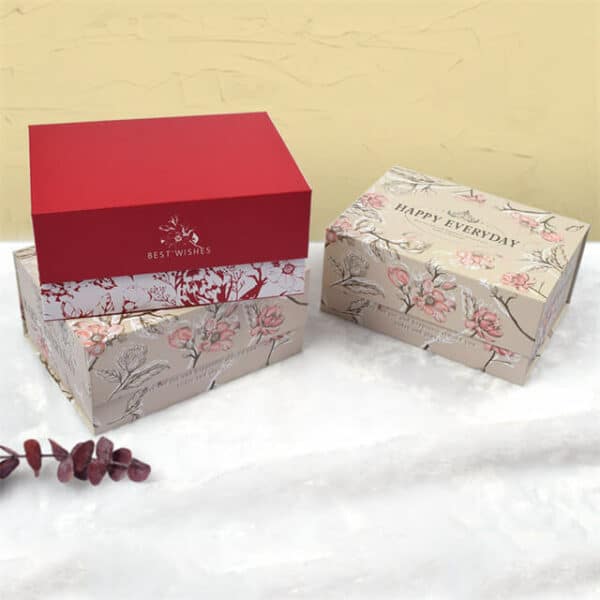 dispaly three custom fancy one piece folding packaging box in different ourlooks