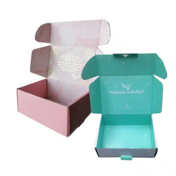two custom tuck top makeup skincare mailer boxes with open state display