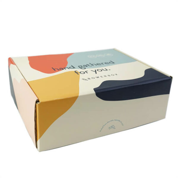 display the front of the custom double-side printed mailer box for clothing from the side angle
