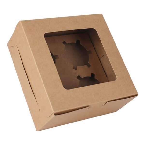 kraftkartoninė dėžė su lango lopais ir specialiu štampuoto kartono įdėklu uždarytoje būsenoje