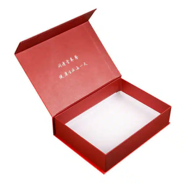 muestra el interior de la caja de regalo con forma de libro falso de estilo magnético personalizado