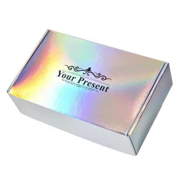 display the top of the custom holographic double-side printed mailer box