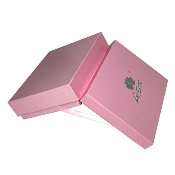 display the custom pink hinged flip top rigid box in the open state