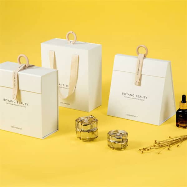 display three custom recyclable luxury cardboard skin care boxes in different styles