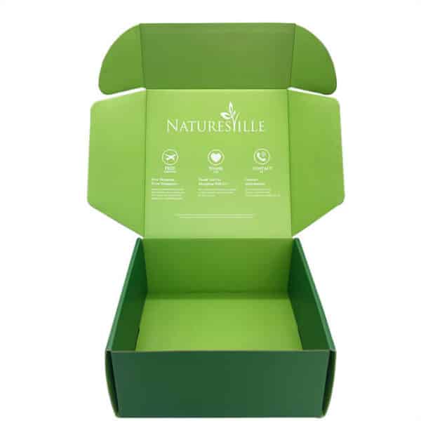 display the inside of the custom green printed box