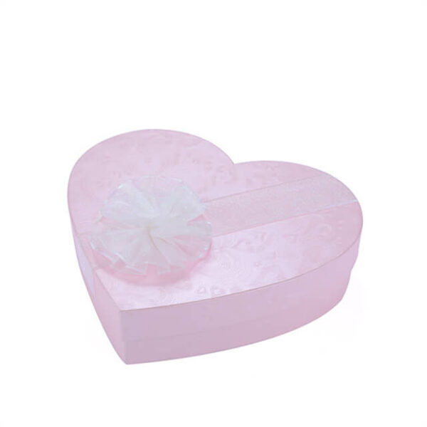 display the custom pink heart-shaped rigid box in the closed state
