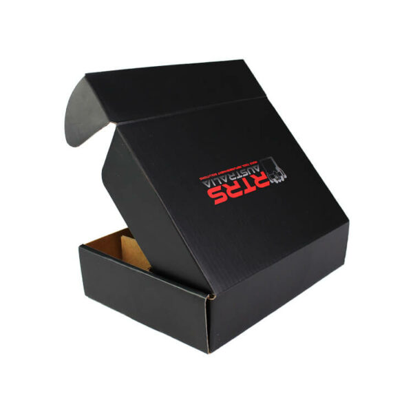 display the back of the custom black mailer box