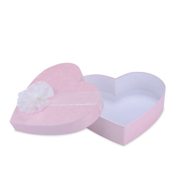 display the custom pink heart shaped rigid box in the open state