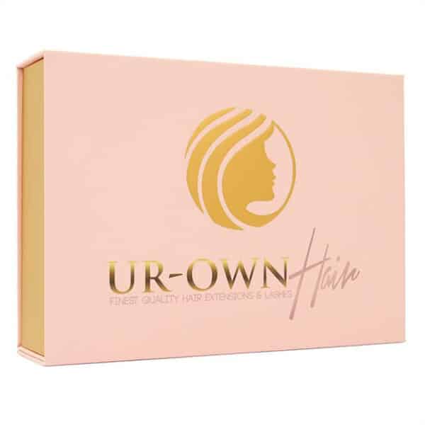 display the top of the custom pink rigid collapsible box