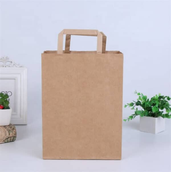 display the front of the custom kraft paper bag with flat paper handles