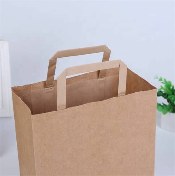 display the handle detail of the custom kraft paper bag with flat paper handles