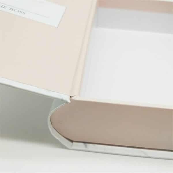 display the detail of the custom luxury white book shaped magnetic box