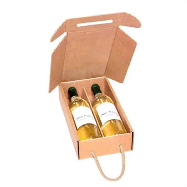 parodykite pasirinktinį vyno dėžės skirstytuvą pašto dėžutėje su dviem vyno buteliais