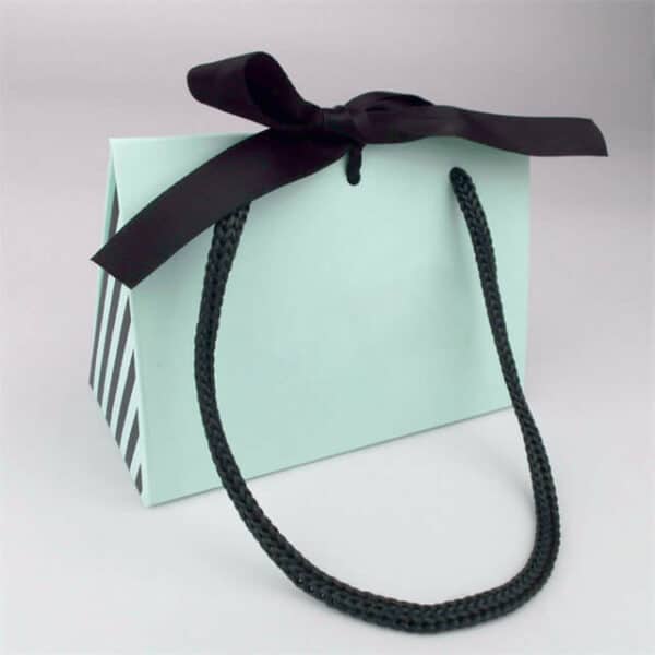 dislay the front of the custom blue triangle style paper bag