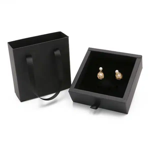 display one black custom cardboard earring drawer box with handle