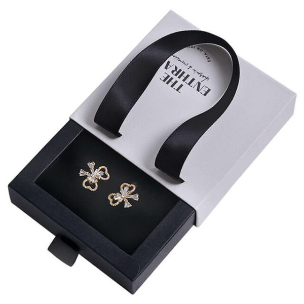 display one black and white custom cardboard earring drawer box with handle