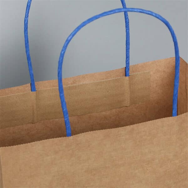 display the handle detail of the custom kraft paper bag with twisted paper handle