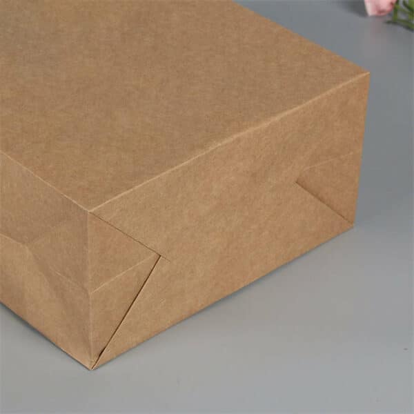 display the bottom of the custom kraft paper bag with twisted paper handle