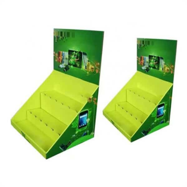 display two green custom multi-function cardboard counter display boxes