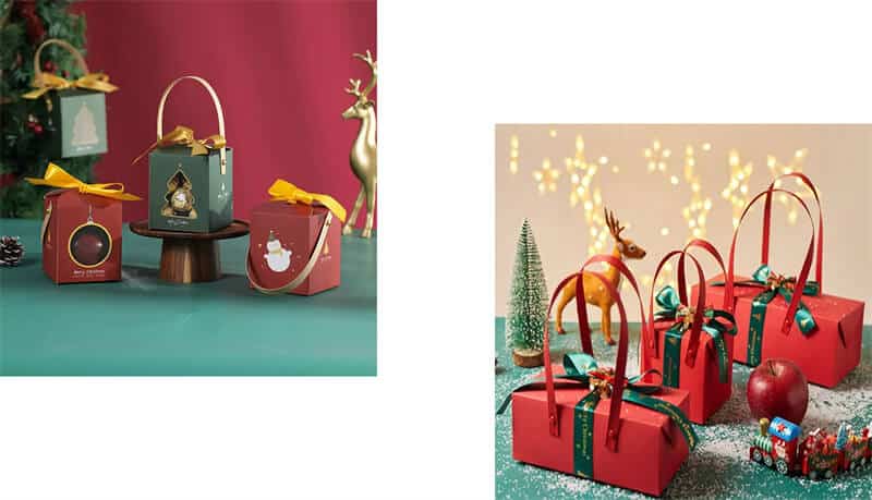 display two styles custom christmas cardboard boxes with handles