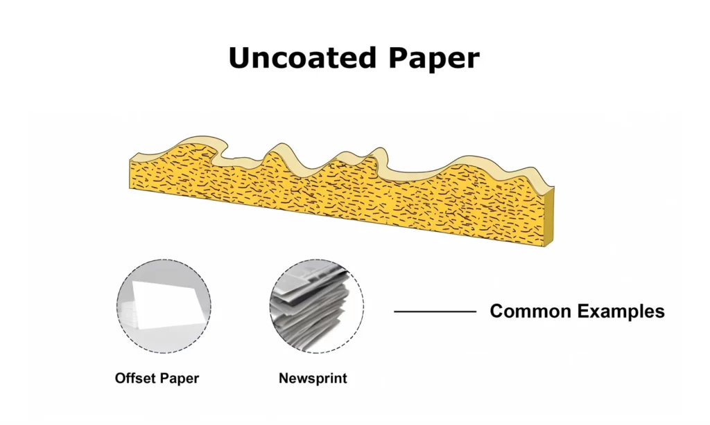една илустрација за објаснување на необложената хартија и исто така покажува неколку вообичаени примери