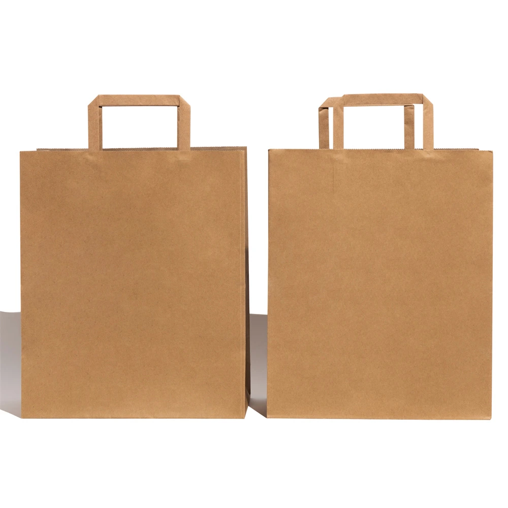 აჩვენეთ მორგებული კრაფტის ქაღალდის ჩანთის წინა მხარე დაკეცილი სახელურით