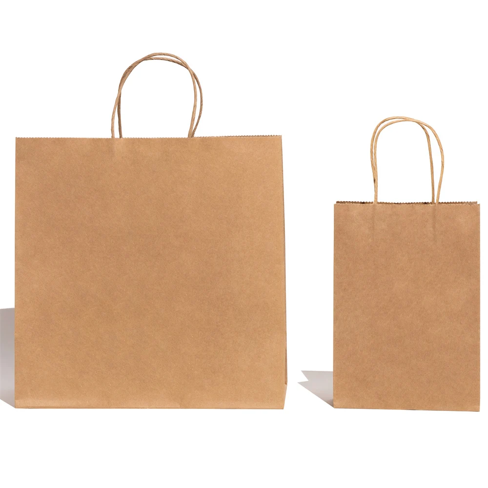 აჩვენეთ მორგებული კრაფტის ქაღალდის ჩანთების წინა მხარე გრეხილი სახელურით