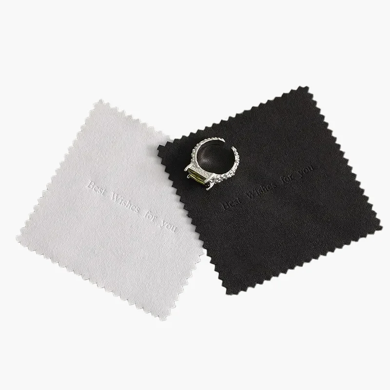 სამკაულები პოლონური ქსოვილები შავი და თეთრი რელიეფური ტექსტით "საუკეთესო სურვილები შენთვის", გამოსახული ვერცხლის ბეჭდით