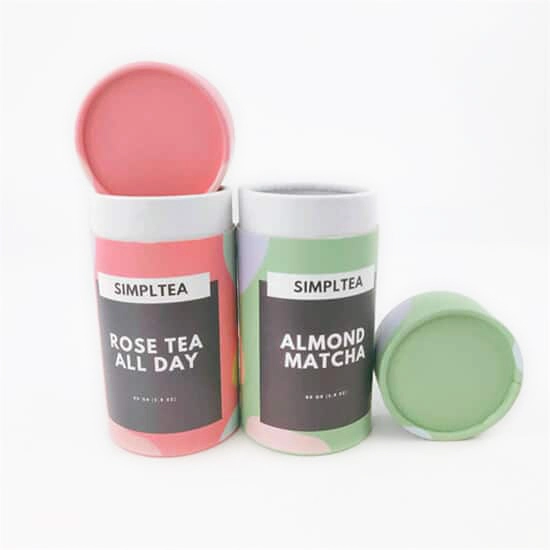 Es werden zwei individuell bedruckte Papierröhren angezeigt, eine rot und die andere grün