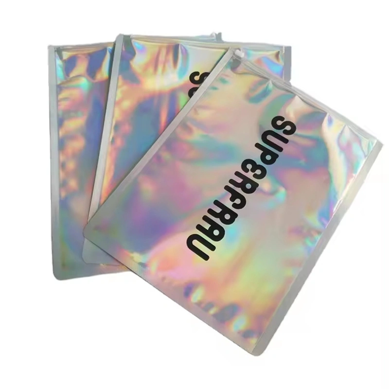 there are three Holographic laser bags placed like a fan