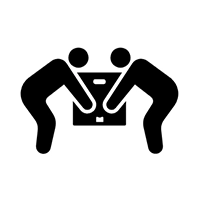 Zwei Personen, die ein Kästchensymbol tragen